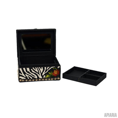 Out of Africa Jewelry Box by Mary Frances, Zebra Design in Glass Beads-Home Decor-Apiaria