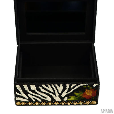 Out of Africa Jewelry Box by Mary Frances, Zebra Design in Glass Beads-Home Decor-Apiaria