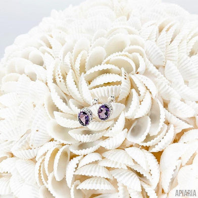 Oval Faceted Purple Amethyst Stud Earrings-Jewelry-Apiaria