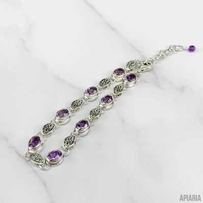 Purple Amethyst with Carved Links Bracelet-Jewelry-Apiaria