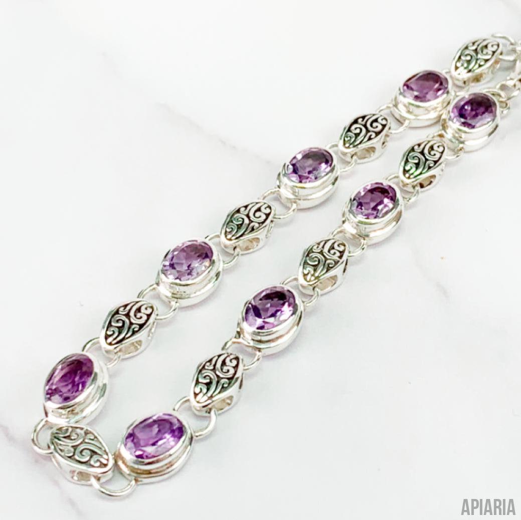 Purple Amethyst with Carved Links Bracelet-Jewelry-Apiaria