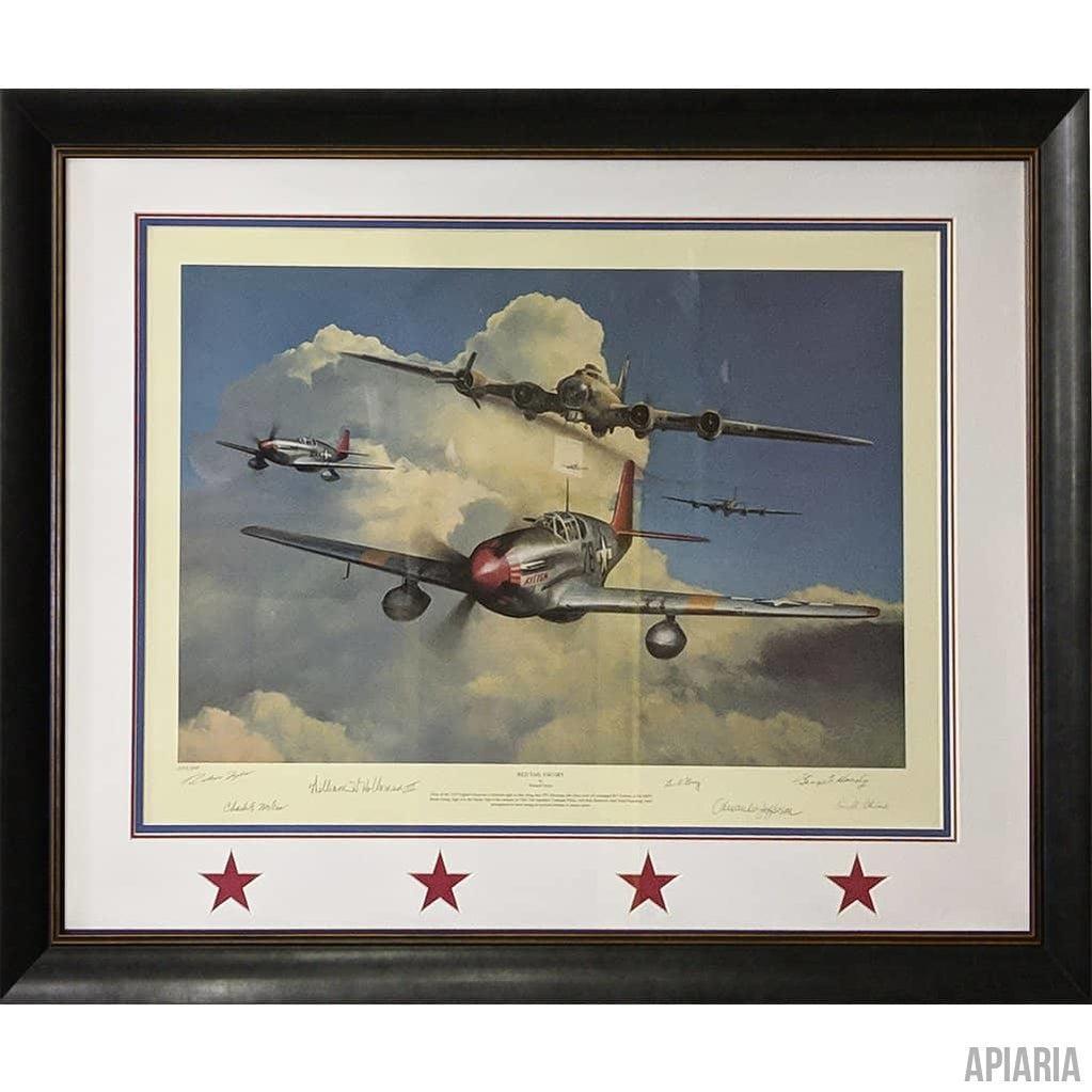 Richard Taylor Hand-Signed by Six Tuskegee Airmen "Red Tail Escorts"-Framed Art-Apiaria
