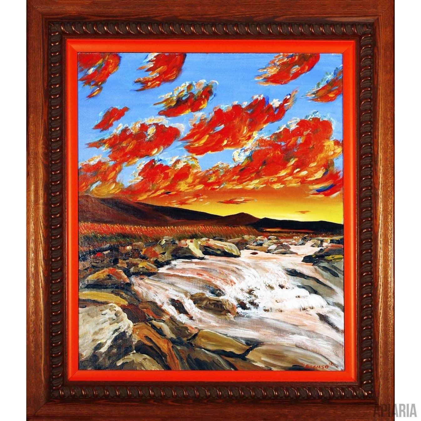 Rick Seguso Original "Storm Clouds With Rushing River"-Framed Art-Apiaria