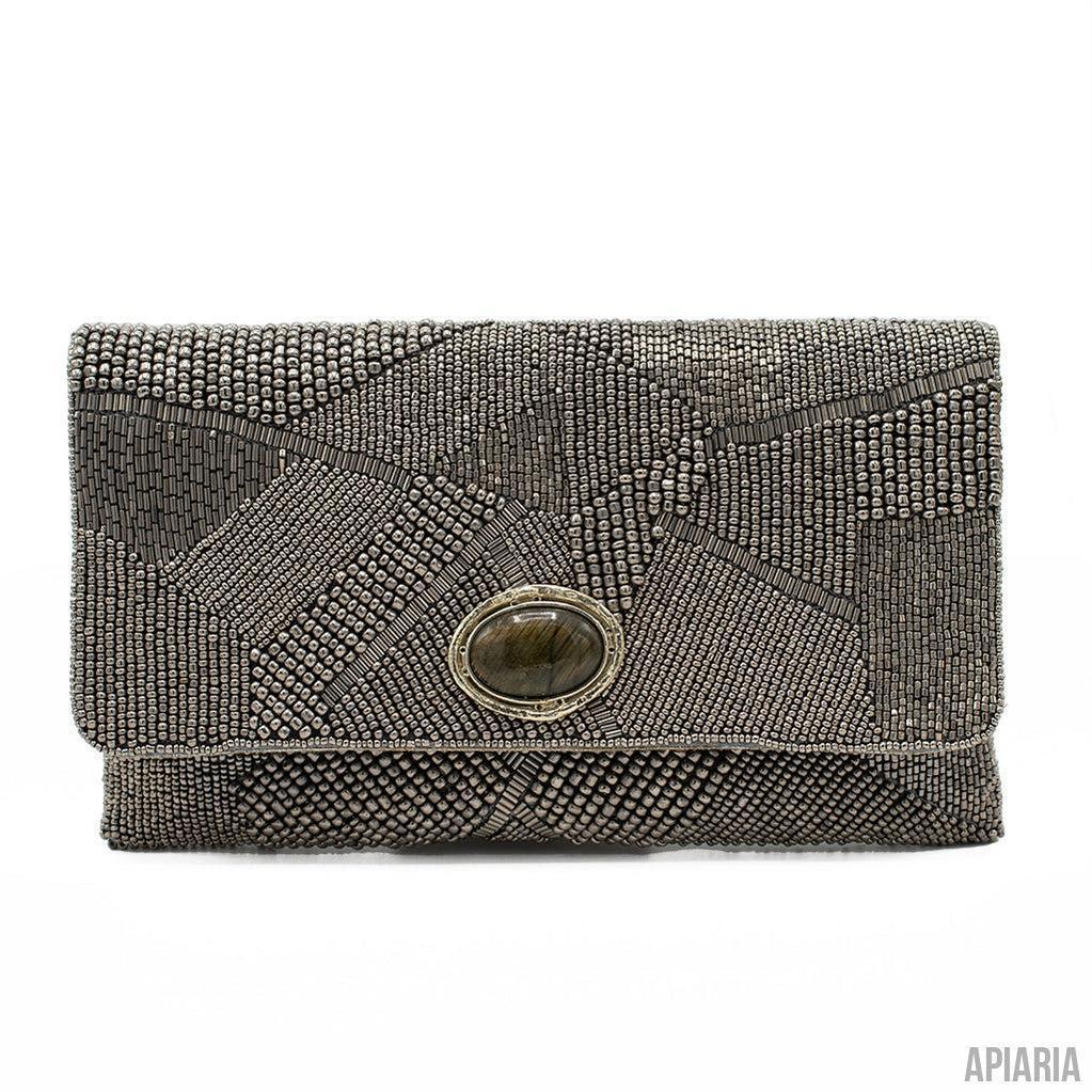 Riverstone Clutch by Mary Frances, Hand beaded and embroidered-Handbag-Apiaria