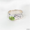 Sterling Silver Bamboo Leaves Motif Ring with Oval Faceted Peridot-Jewelry-Apiaria