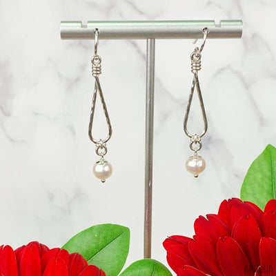 Sterling Silver Teardrop Dangle with Single Pearl Earrings-Jewelry-Apiaria