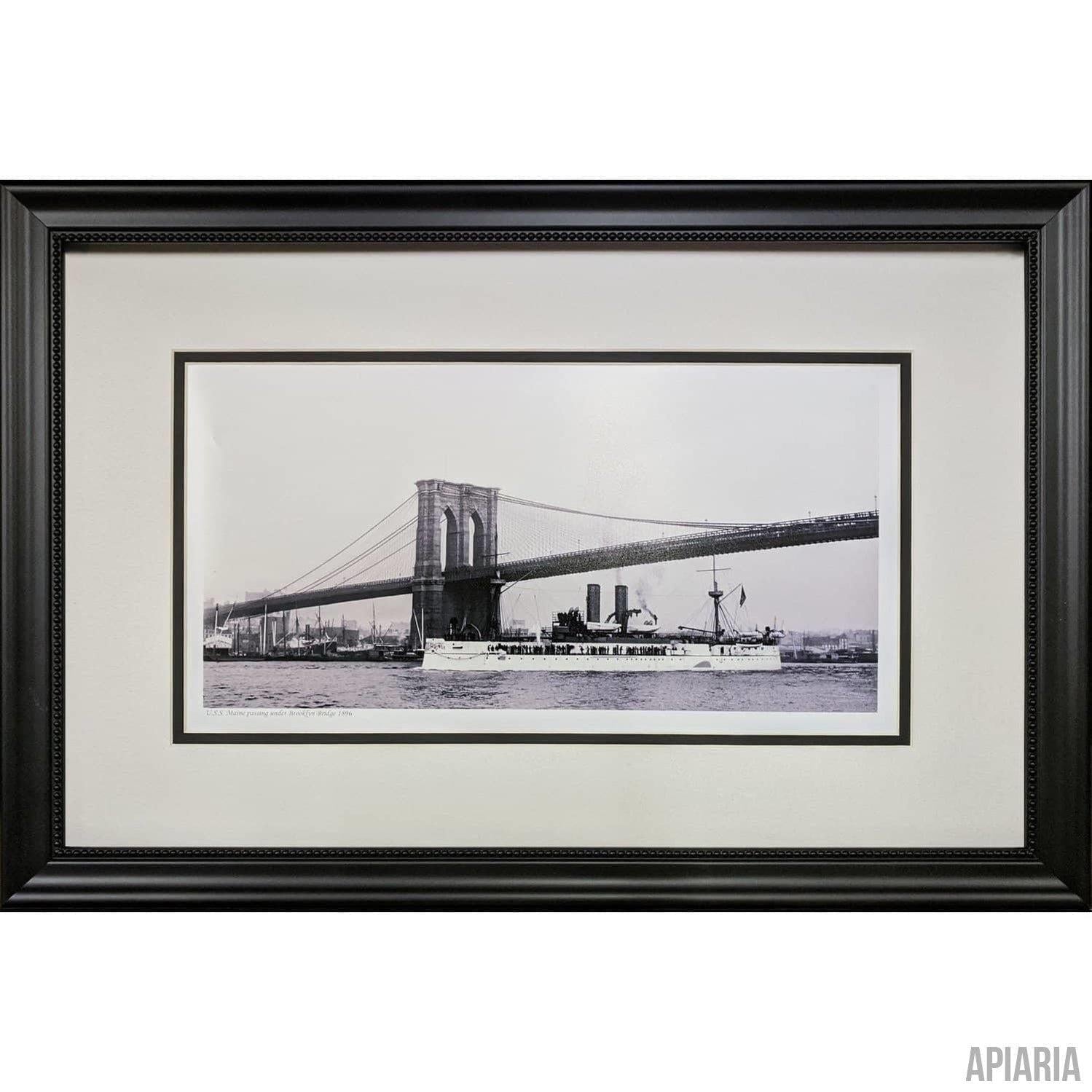 USS Maine Under The Brooklyn Bridge, 1914-Framed Item-Apiaria