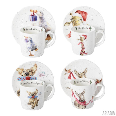 Wrendale Holiday Mug & Plate Set - 4 Each in Asst. Animals-Kitchen-Apiaria