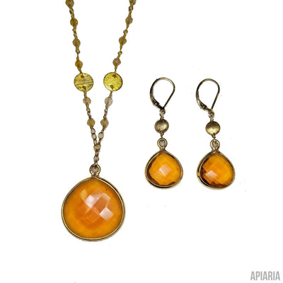 Yellow Citrine Pendant with Matching Earrings-Jewelry-Apiaria